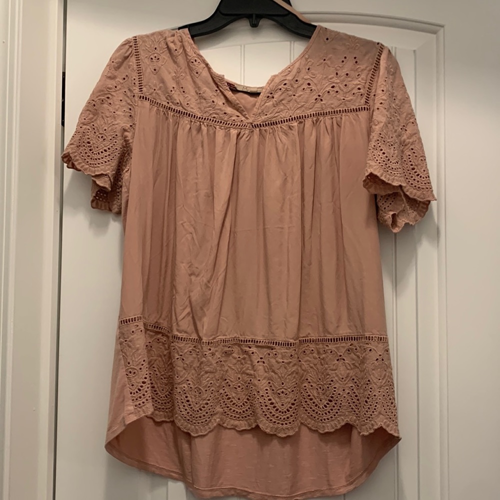 My Danielle mauve pink top with lace design, size L, loose fit, Like new.